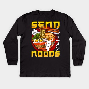 Funny Send Noods Anime Gamer Pho Ramen Noodle Pun Kids Long Sleeve T-Shirt